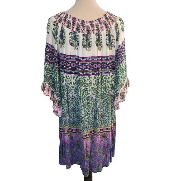 Millenium Boho Chic Mixed Print Dress Tunic Sz S Bell Sleeve Peasant Festival - Picture 3 of 7